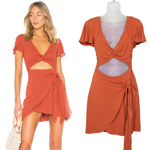 MAJORELLE Evelyn Mini Dress Terracotta Orange Twist Front Cutout Women's Small